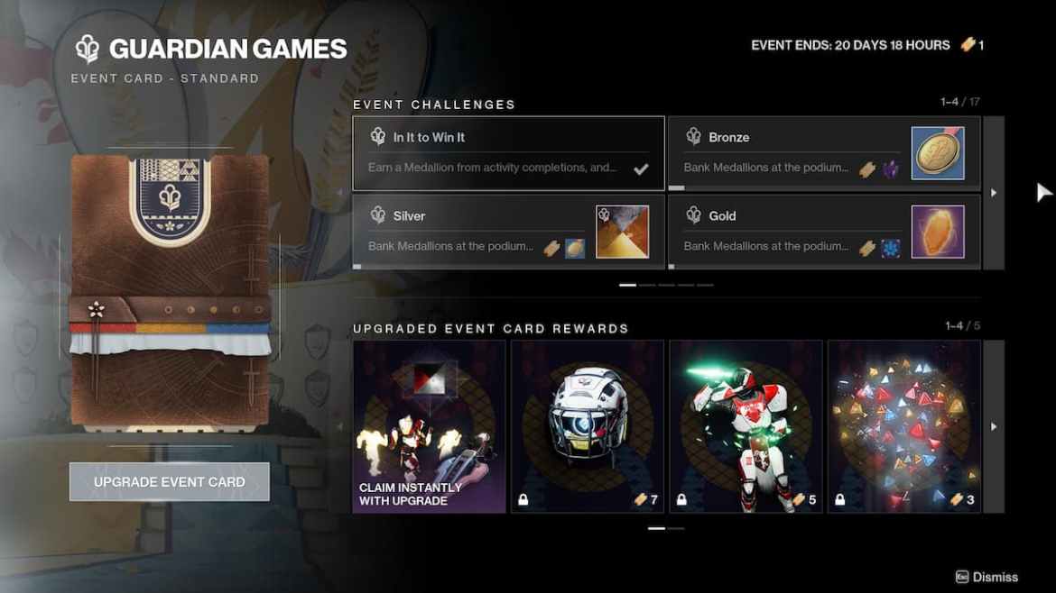Recompenses de cartes devenement Destiny 2 Guardian Games listees