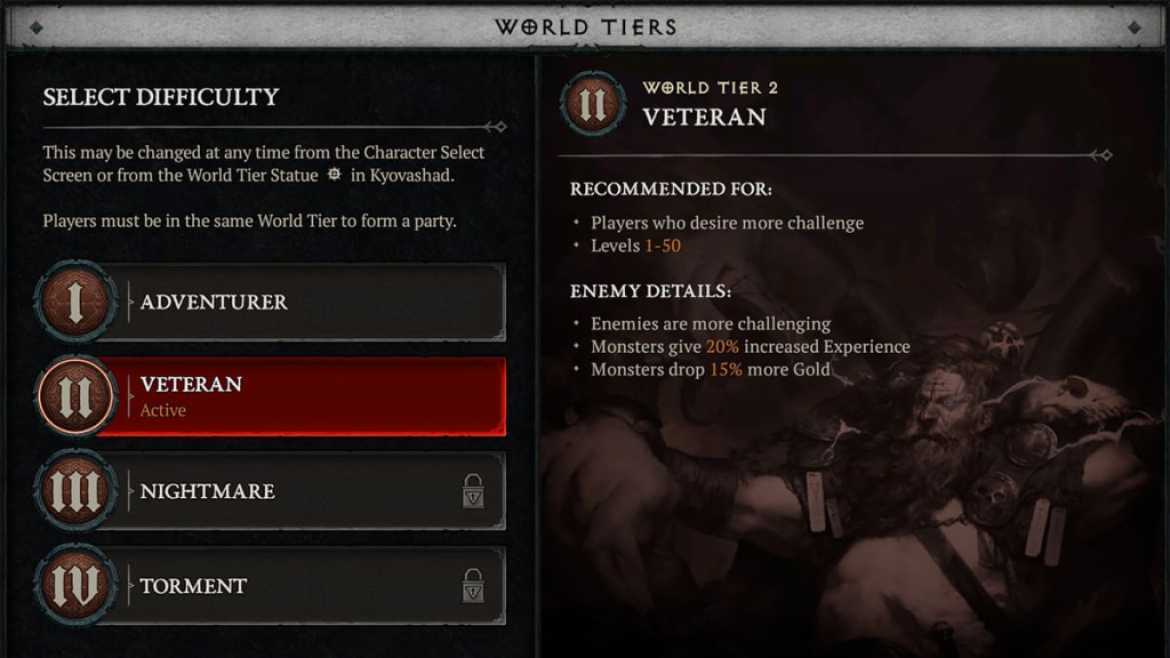 Options de difficulté de Diablo 4 et niveaux mondiaux