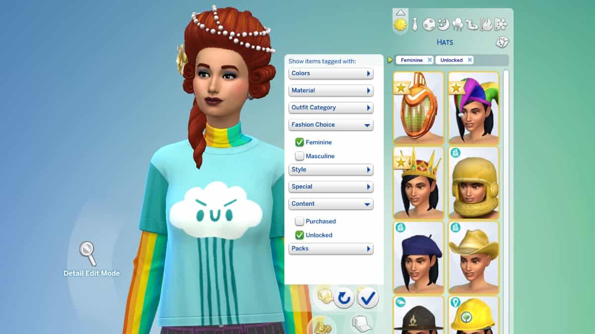 Option de déverrouillage des vêtements Sims 4 Secret CAS dans le panneau de filtre
