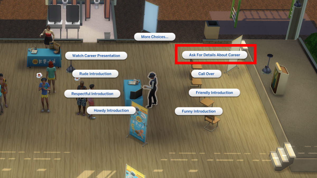 Les Sims 4 Bouton Demander des détails sur la carrière