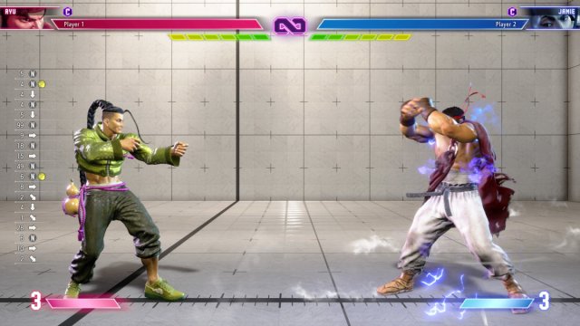 Une capture d’écran de Ryu utilisant sa charge Denjin contre Jamie dans Street Fighter 6.