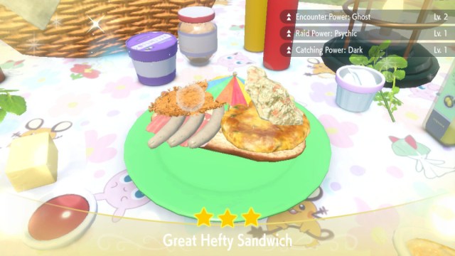 Une capture d’écran d’un Great Hefty Sandwich sans chignon supérieur dans Pokémon Écarlate et Violet.