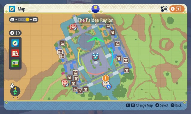 Une carte de l’emplacement du PNJ vérifiant l’amitié dans Pokémon Écarlate et Violet.