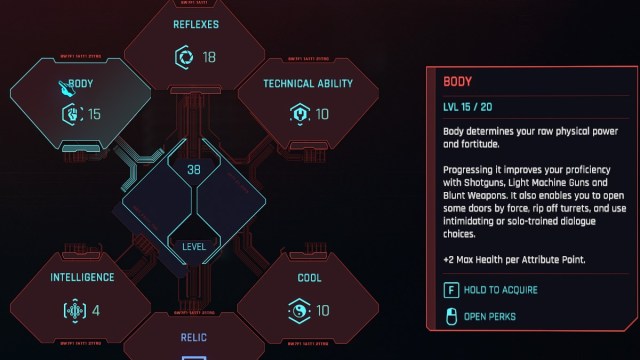 Cyberpunk 2077 Points d’attribut Compétence corporelle
