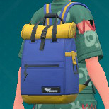 Une capture d’écran d’un sac à dos en nylon bidirectionnel marine de Pokémon Écarlate et Violet: Le masque sarcelle.