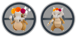 Images de Cubone et Marowak portant des couronnes de cempasúchil dans Pokémon GO.