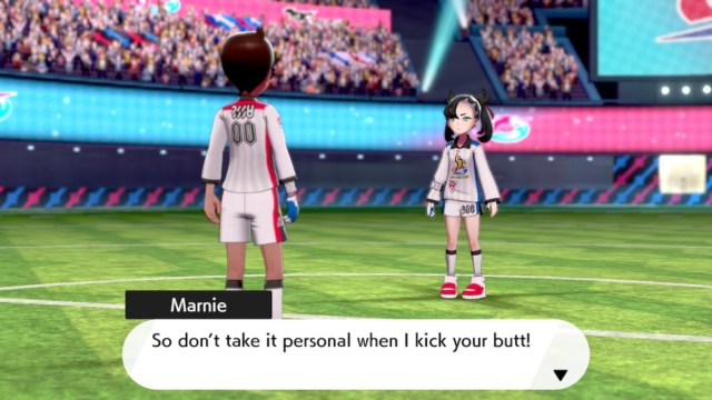 Pokemon Épée et Bouclier Marnie lors de la demi-finale de la Coupe des Champions déclarant qu’elle va botter les fesses du joueur.