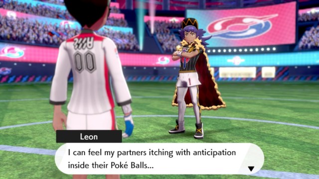 Capture d’écran de Pokémon Épée et Bouclier du champion de Galar Leon lors de The Finals de la Coupe des Champions