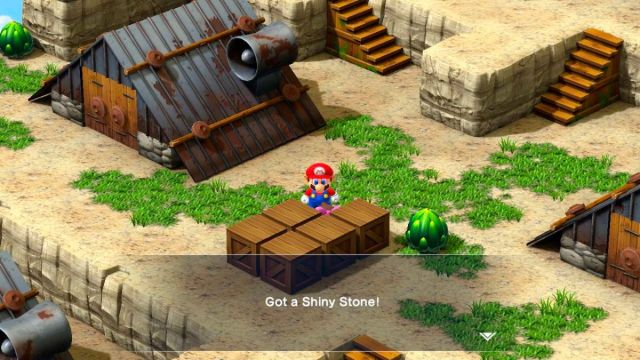 Capture d’écran de l’obtention de la pierre brillante dans Super Mario RPG.