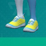 Capture d’écran de Pokemon Scarlet et Violet de chaussures de course jaunes.