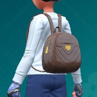 Capture d’écran de Pokemon Scarlet et Violet d’un sac à dos en émail brun.