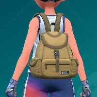 Capture d’écran de Pokemon Scarlet et Violet d’un sac à dos triangle marron.