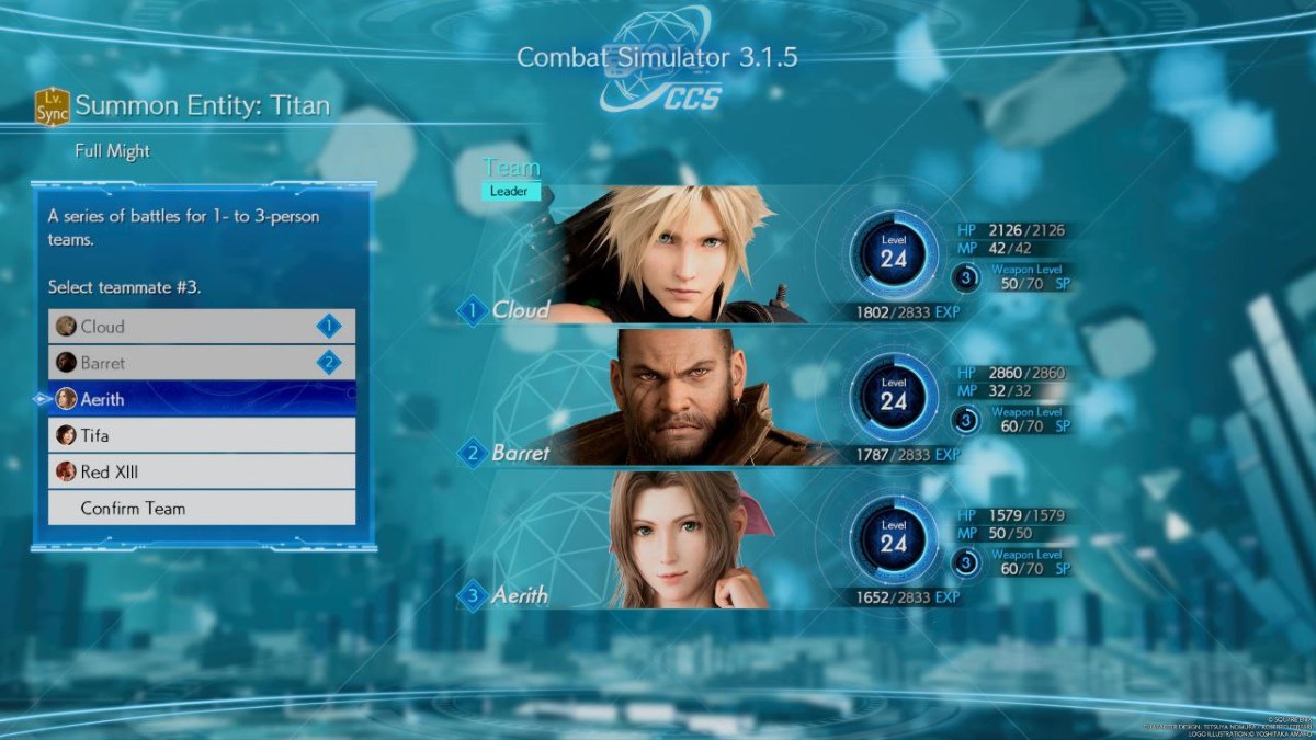 Formation de Final Fantasy VII Rebirth Party pour Titan