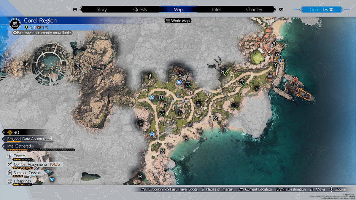 Carte de la région de Corel Final Fantasy VII Rebirth