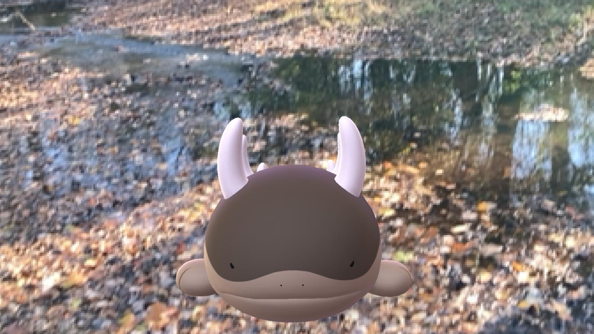 Une capture d’écran de Pokémon GO de Clodsire près d’un ruisseau.