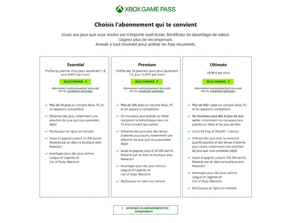 tarifs xbox game pass tarifs xbox game pass